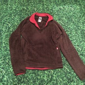 Brown Fuzzy North Face Quarter ZIP Pullover